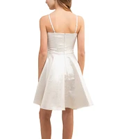Un Deux Trois Big Girls 7-16 Fit And Flare Satin Textured Dress