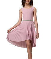 Un Deux Trois Big Girls 7-16 Glitter Pleated Sleeveless Jewel Waist High Low Dress