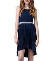 Un Deux Trois Big Girls 7-16 Glitter Pleated Sleeveless Jewel Waist High Low Dress