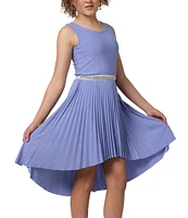 Un Deux Trois Big Girls 7-16 Glitter Pleated Sleeveless Jewel Waist High Low Dress
