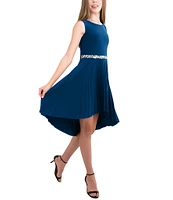 Un Deux Trois Big Girls 7-16 Jewel Waist Pleated High Low Dress