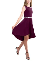 Un Deux Trois Big Girls 7-16 Jewel Waist Pleated High Low Dress