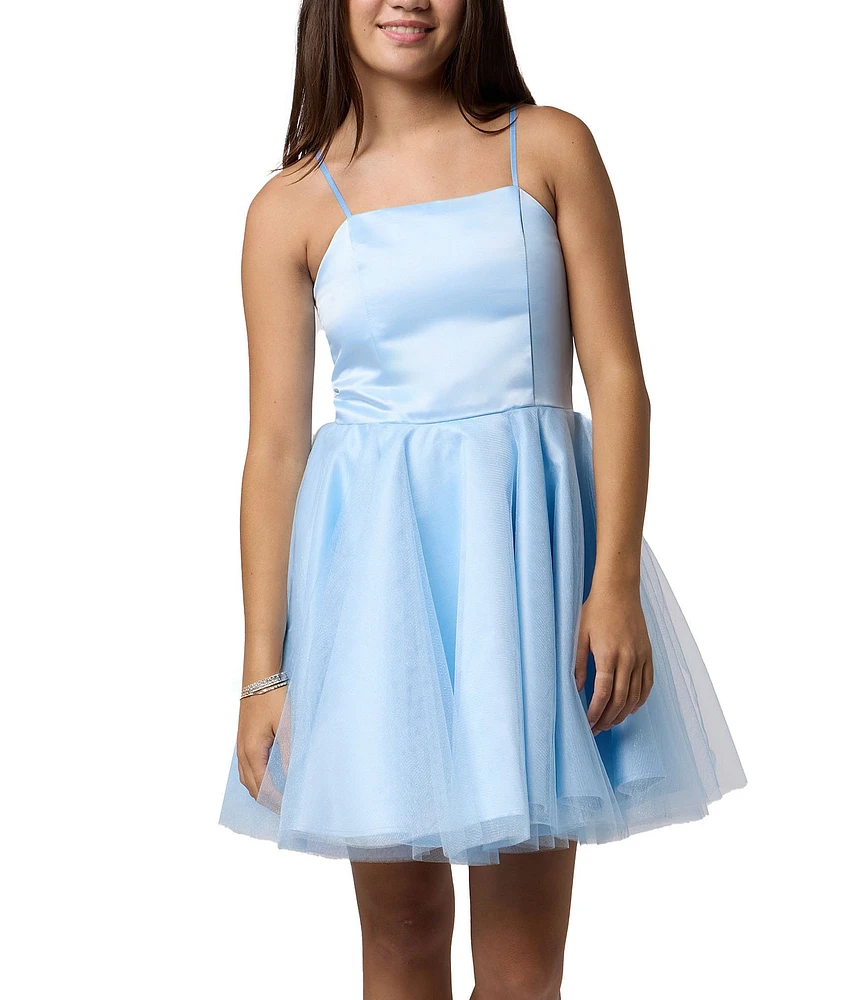 Un Deux Trois Big Girls Satin Tulle Sleeveless Fit-and-Flare Dress