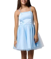 Un Deux Trois Big Girls 7-16 Satin Tulle Sleeveless Fit-and-Flare Dress