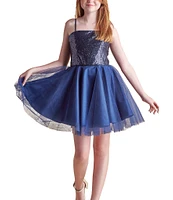 Un Deux Trois Big Girls 7-22 Sequin/Mesh Fit-And-Flare Dress