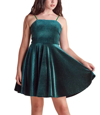 Un Deux Trois Big Girls 7-22 Velvet Fit-And-Flare Jacquard Dress