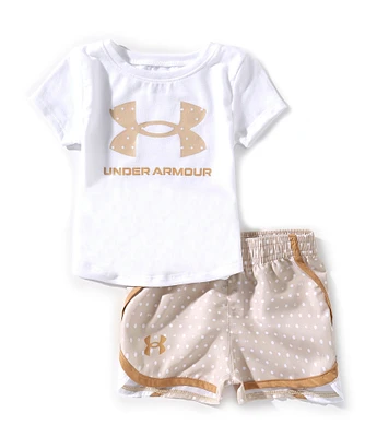 Under Armour Baby Girls 12-24 Months Dotted Logo T-Shirt & Woven Microfiber Shorts Set