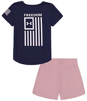 Under Armour Baby Girls 12-24 Months Short Sleeve Freedom Flag Jersey T-Shirt & Solid Mesh Shorts Set