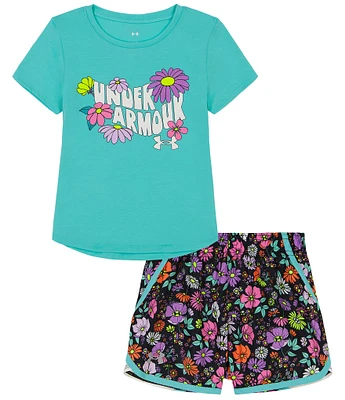 Under Armour Baby Girls 12-24 Months Short Sleeve Printed Flower T-Shirt and Shorts Set