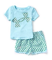 Under Armour Baby Girls 12-24 Months Short Sleeve Printed Logo Tech Jersey T-Shirt & Grid-Print Woven Microfiber Shorts Set