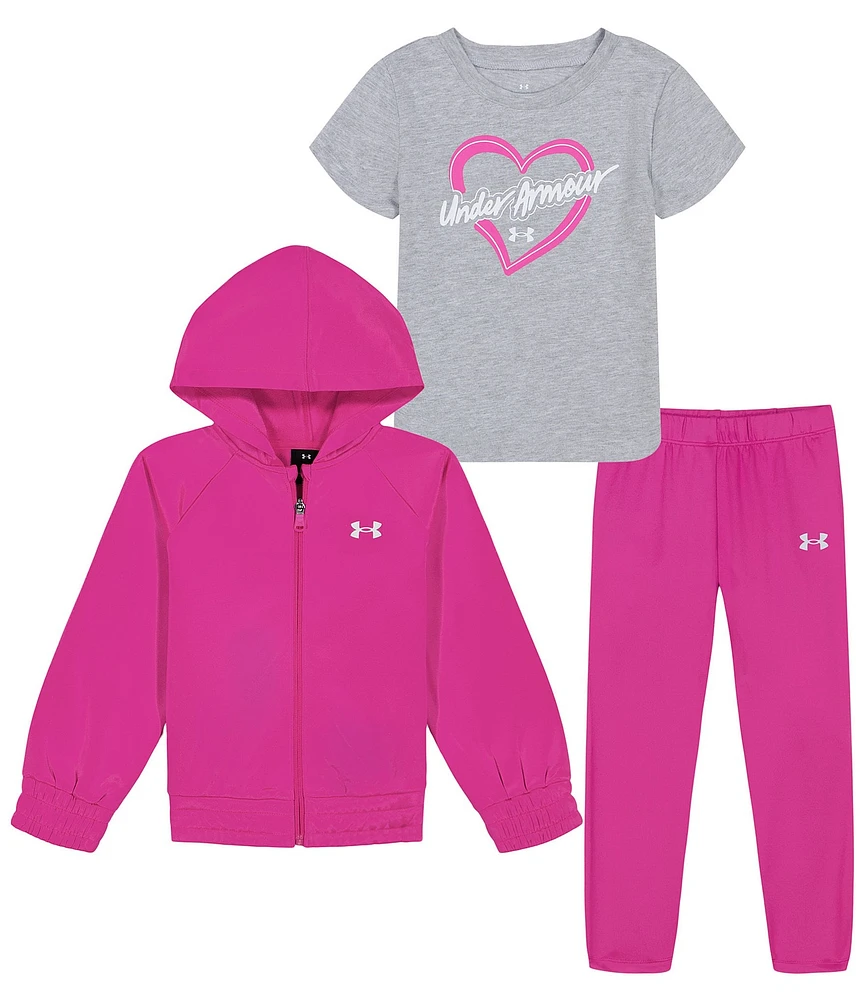 Under Armour Baby Girls 3-24 Months Long Sleeve Fleece Hoodie Jacket & Jogger Pants & Short Sleeve Jersey T-Shirt Set