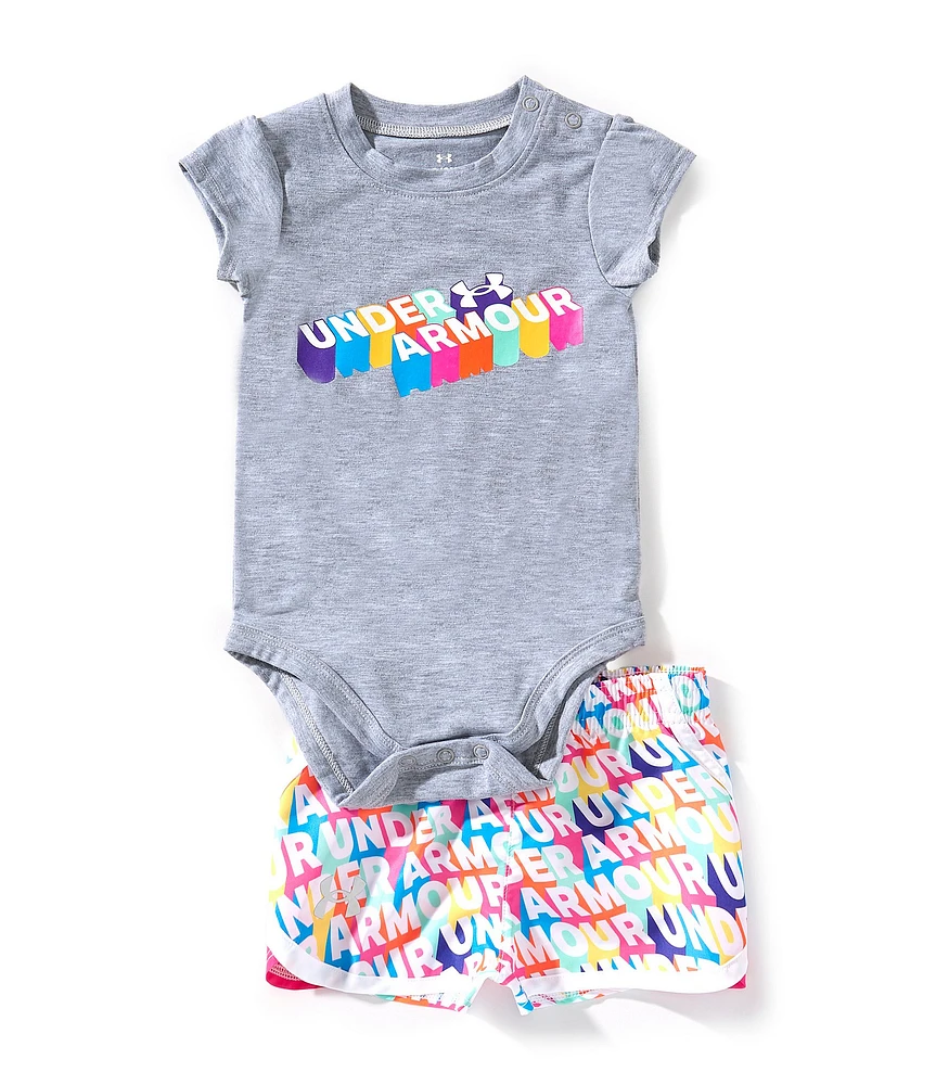 Under Armour Baby Girls 3-24 Months Short Sleeve Graphic Logo Tech Jersey T-Shirt & Logo-Printed Microfiber Shorts Set