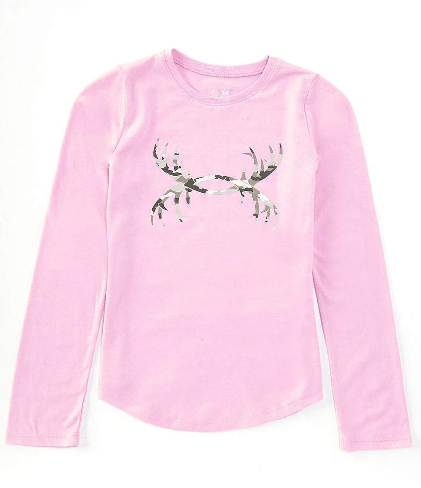 Under Armour Big Girls 7-16 Long Sleeve Antler-Printed Icon Logo T-Shirt