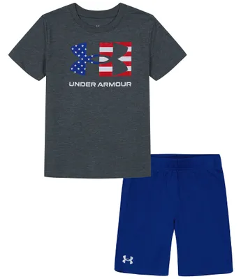 Under Armour Little Boys 2T-7 Short Sleeve Freedom Icon Flag T-Shirt & Shorts Set