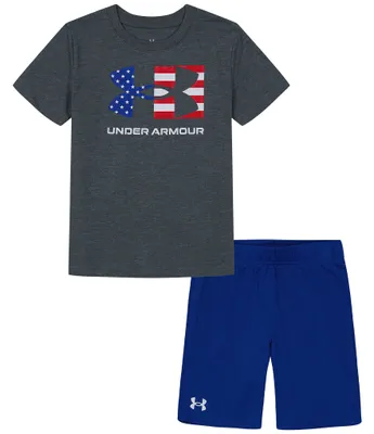 Under Armour Little Boys 2T-7 Short Sleeve Freedom Icon Flag Tee & Shorts Set