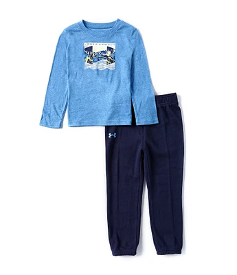 Under Armour Little Boys 2T-6X Long Sleeve Gradient Graphic Logo Knit T-Shirt & Fleece Jogger Pants Set