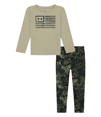 Under Armour Little Boys 2T-7 Long Sleeve American Flag Knit T-Shirt & Printed Fleece Jogger Pant Set