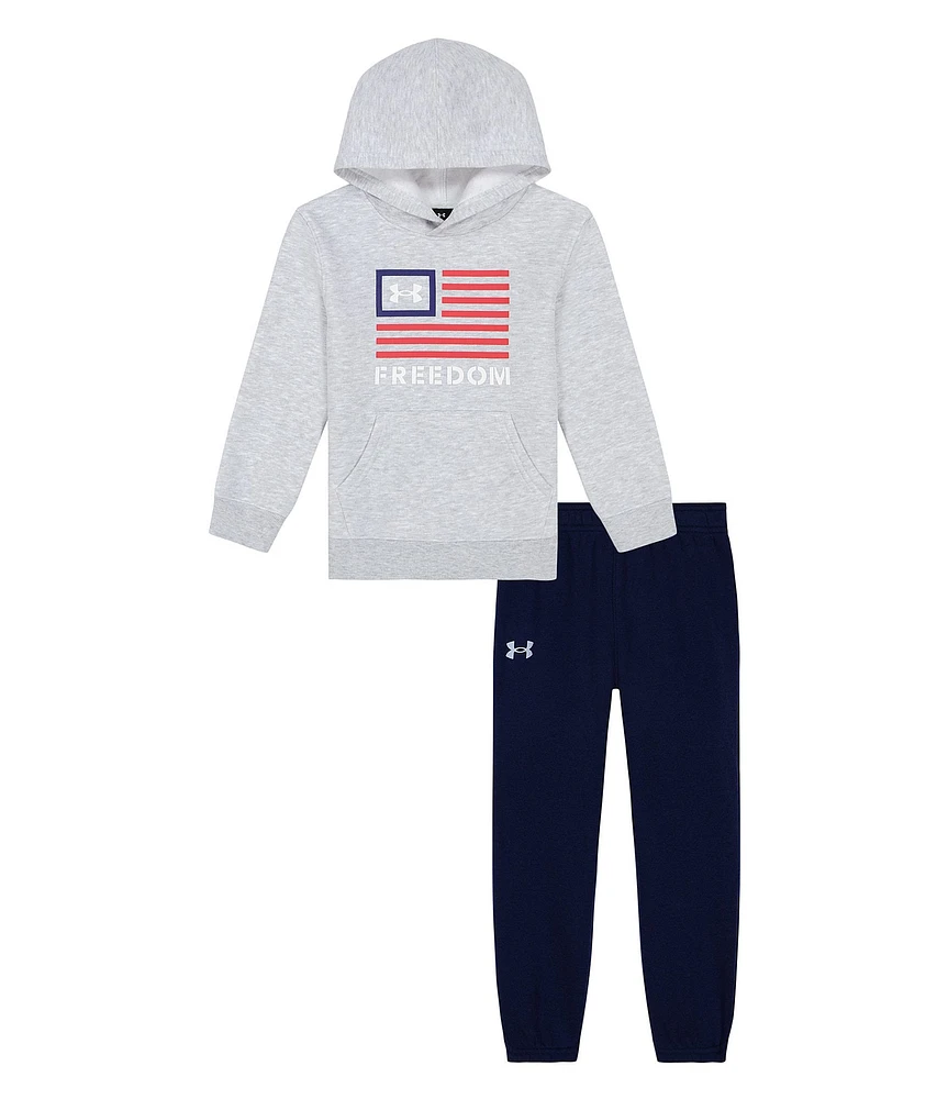 Under Armour Little Boys 2T-7 Long Sleeve Freedom American Flag Graphic Fleece Hoodie & Fleece Jogger Pants Set