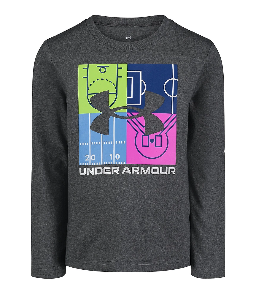 Under Armour Little Boys 2T-7 Long Sleeve Multi-Sport Logo Graphic T-Shirt