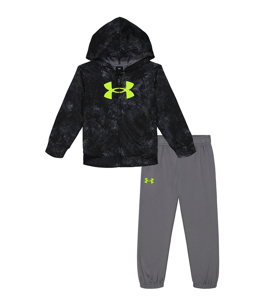 Under Armour Little Boys 2T-7 Long Sleeve Printed Double Pique Fleece Hoodie Jacket & Solid Double Pique Fleece Jogger Pant Set