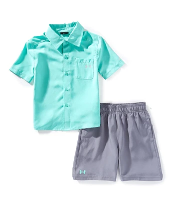 Under Armour Little Boys 2T-7 Short Sleeve Plain Weave Fish Shirt & Shorts Set