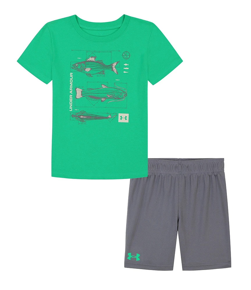 Under Armour Little Boys 2T-7 Short Sleeve Technical Fish T-Shirt & Shorts Set