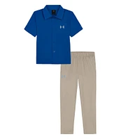 Under Armour Little Boys 2T-7 Logo Short Sleeve Woven Shirt & Pants 2-Piece Set