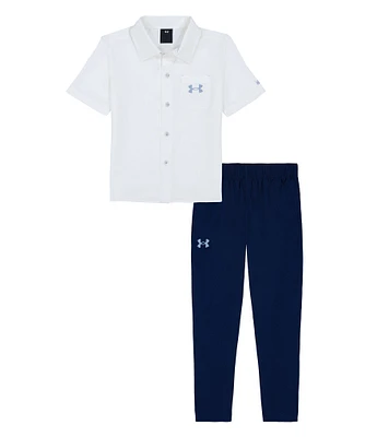 Under Armour Little Boys 2T-7 Logo Short Sleeve Woven Shirt & Pants 2-Piece Set