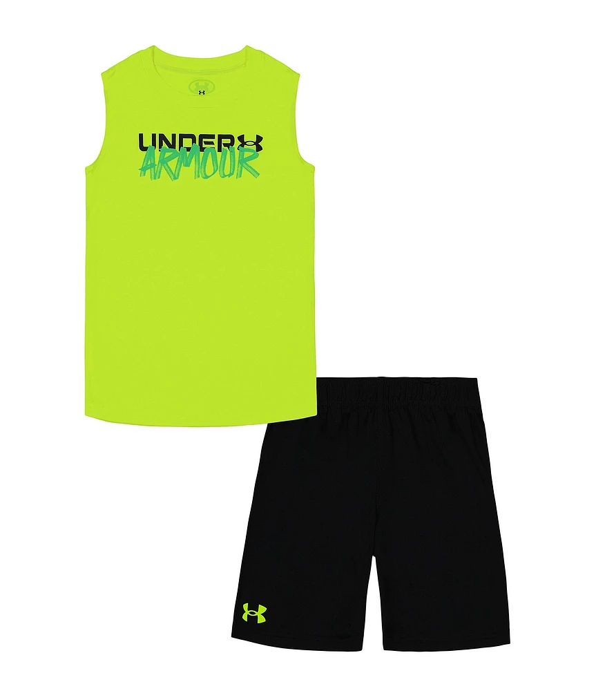 Under Armour Little Boys 2T-7 Sleeveless Wordmark Logo Tank & Shorts Set