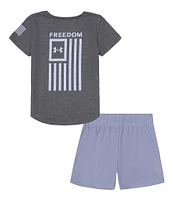 Under Armour Little Girls 2T-6X Short Sleeve UA Freedom Flag T-Shirt & Shorts Set