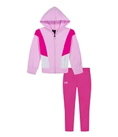 Under Armour Little Girls 2T-6X Long-Sleeve Color Block/Solid Tech Fleece Hooded Jacket & Solid Jersey Leggings Set