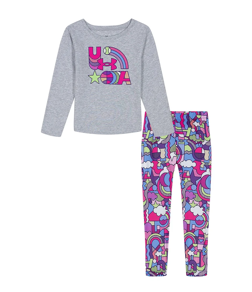 Under Armour Little Girls 2T-6X Long Sleeve UA-Logo T-Shirt & Printed Leggings Set