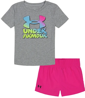 Under Armour Little Girls 2T-6X Short Sleeve Core Bubbly T-Shirt & Shorts Set