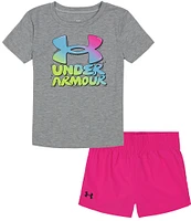 Under Armour Little Girls 2T-6X Short Sleeve Core Bubbly T-Shirt & Shorts Set