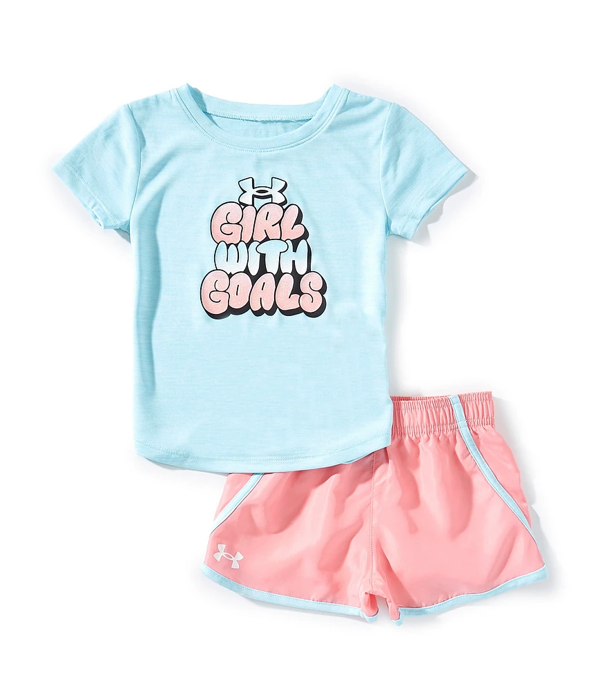 Under Armour Little Girls Short-Sleeve Girl With Goals UA Tech T-Shirt & Woven Microfiber Shorts Set