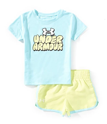 Under Armour Little Girls Short Sleeve Grid Tech Jersey T-Shirt & Ripstop Shorts Set