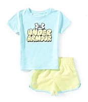 Under Armour Little Girls Short Sleeve Grid Tech Jersey T-Shirt & Ripstop Shorts Set
