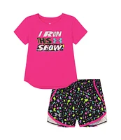 Under Armour Little Girls 2T-6X Short Sleeve I Run This Show Tee & Printed Shorts Set