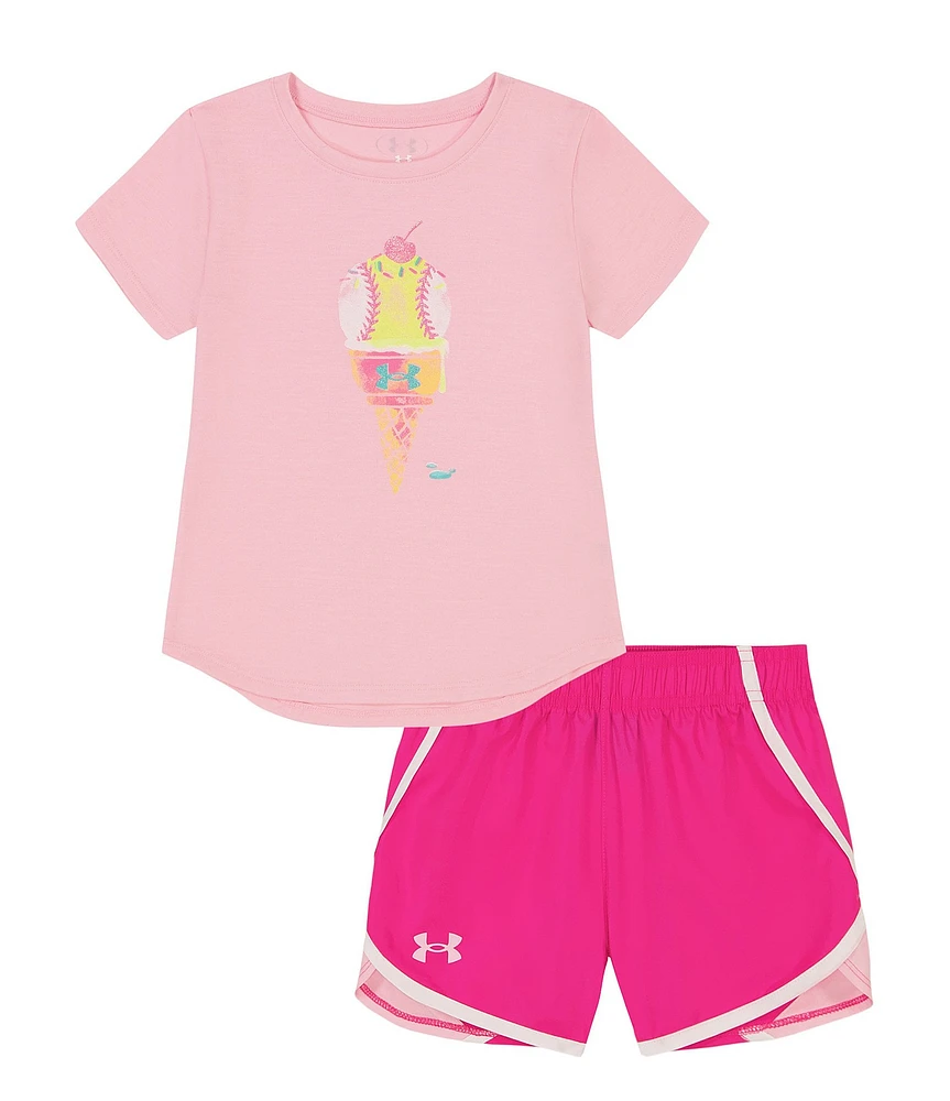 Under Armour Little Girls 2T-6X Short Sleeve Softball Ice Cream T-Shirt & Shorts Set