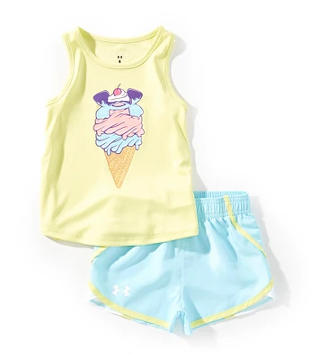 Under Armour Little Girls 2T-6X Sleeveless Ice Cream Motif Tank Top & Shorts Set