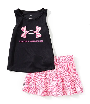 Under Armour Little Girls 2T-6X Solid Icon Logo Detailed Tank Top & Printed Skort Set