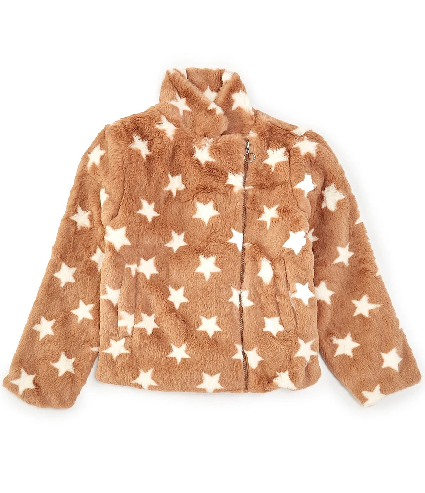 Urban Republic Big Girls 7-16 Faux Fur Moto Star Print Jacket