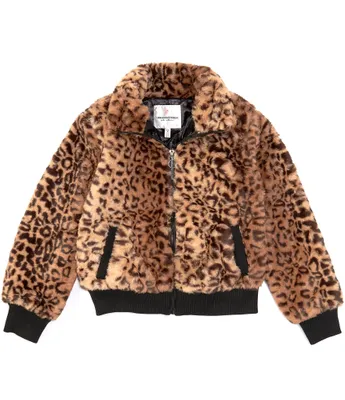 Urban Republic Big Girls 7-16 Long-Sleeve Animal-Printed Faux-Fur Bomber Jacket