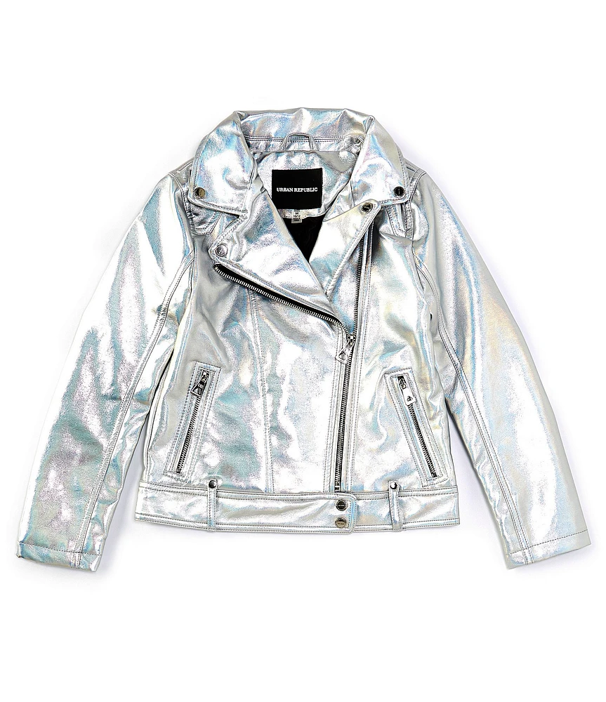 Urban Republic Big Girls 7-16 Long Sleeve Metallic Iridescent Motorcycle Jacket