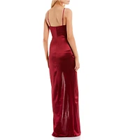 Honey and Rosie V-Neck Pleated Side Slit Corset Gown