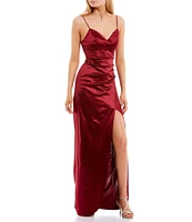 Honey and Rosie V-Neck Pleated Side Slit Corset Gown