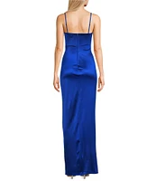 Honey and Rosie V-Neck Pleated Side Slit Corset Gown