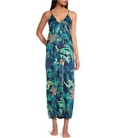 VAN WINKLE & CO. Jungle Cat Print Woven Satin V-Neck Sleeveless Maxi Chemise