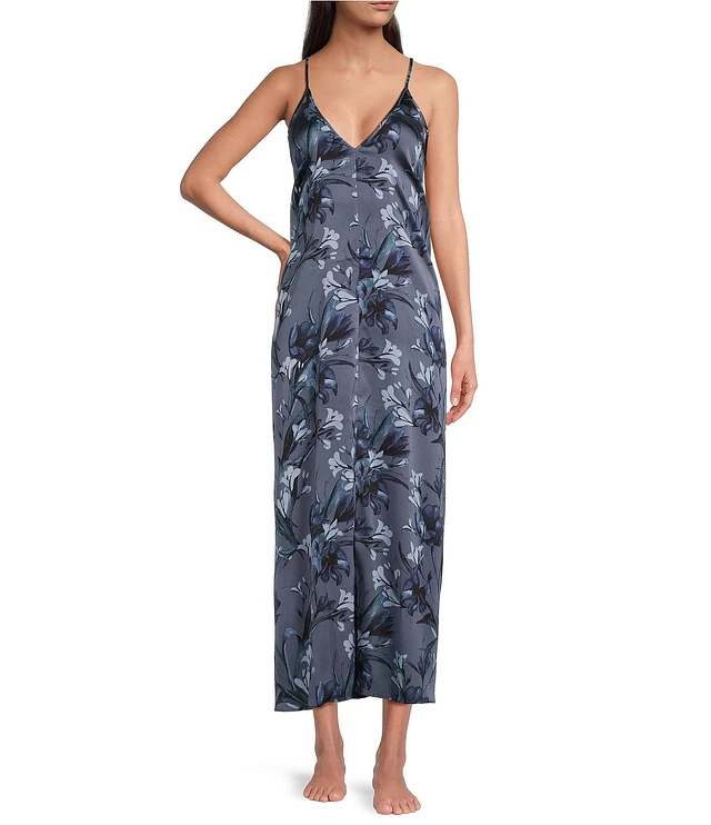 chinese dress ladies Silk Blend Maxi Chemise Navy C252