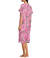 VAN WINKLE & CO. Paisley Animal Print V-Neck Short Dolman Sleeve Satin Midi Caftan